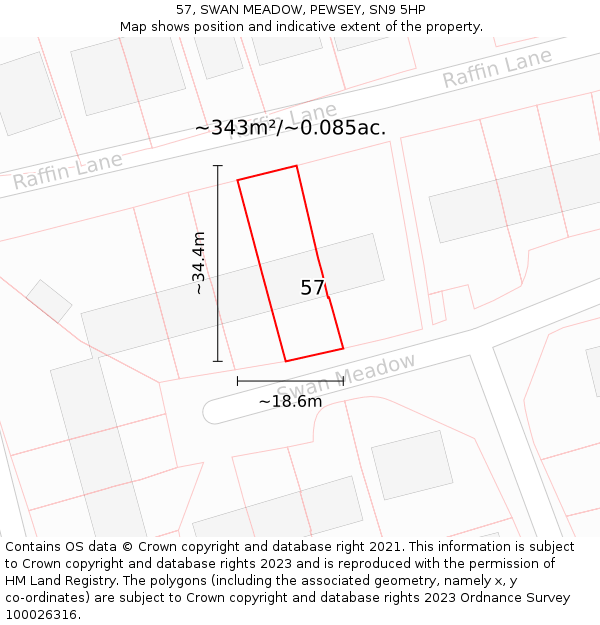 57, SWAN MEADOW, PEWSEY, SN9 5HP: Plot and title map