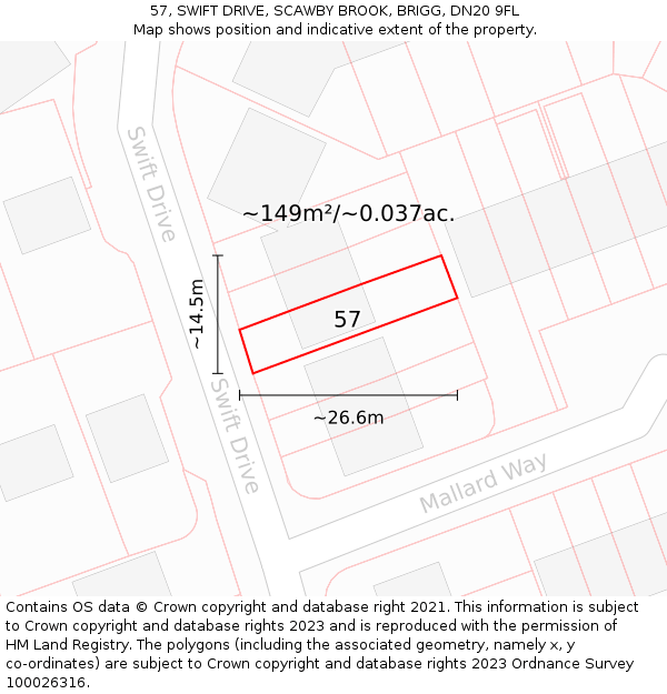 57, SWIFT DRIVE, SCAWBY BROOK, BRIGG, DN20 9FL: Plot and title map