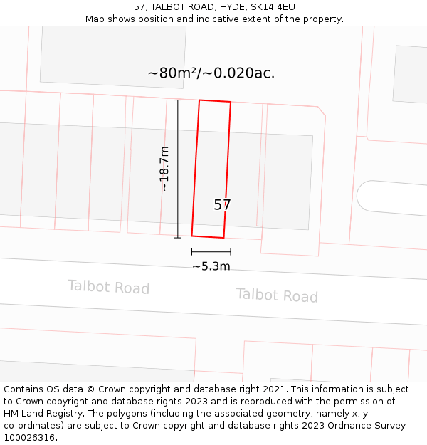 57, TALBOT ROAD, HYDE, SK14 4EU: Plot and title map