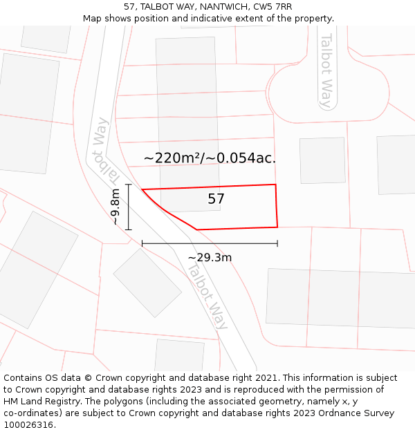 57, TALBOT WAY, NANTWICH, CW5 7RR: Plot and title map