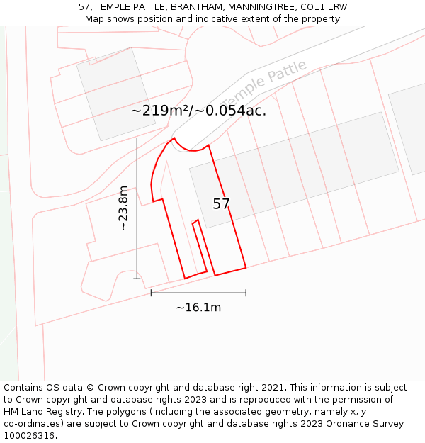 57, TEMPLE PATTLE, BRANTHAM, MANNINGTREE, CO11 1RW: Plot and title map