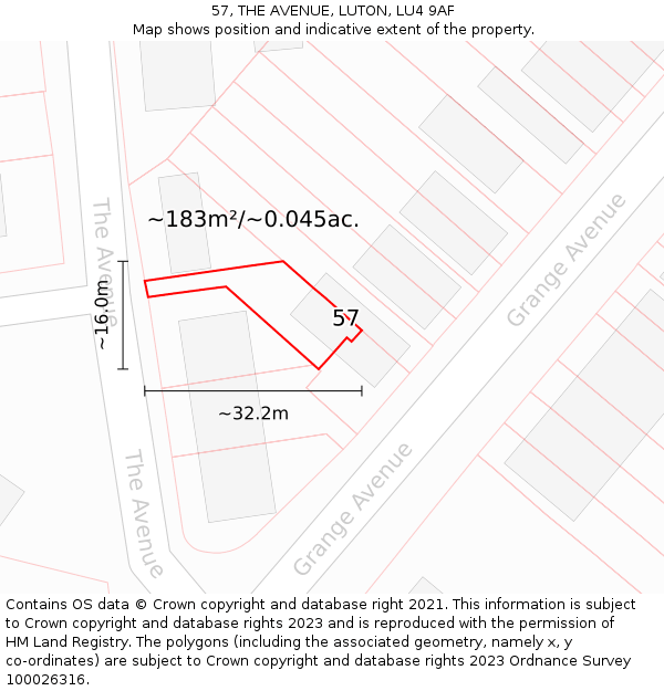 57, THE AVENUE, LUTON, LU4 9AF: Plot and title map