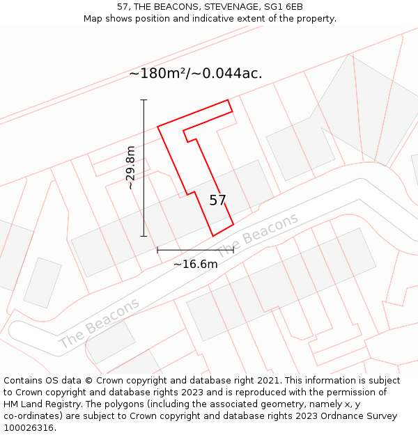 57, THE BEACONS, STEVENAGE, SG1 6EB: Plot and title map