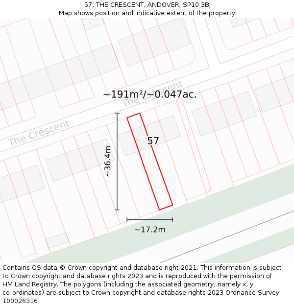 57, THE CRESCENT, ANDOVER, SP10 3BJ: Plot and title map