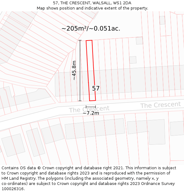 57, THE CRESCENT, WALSALL, WS1 2DA: Plot and title map