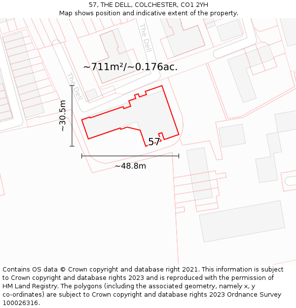 57, THE DELL, COLCHESTER, CO1 2YH: Plot and title map
