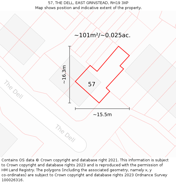 57, THE DELL, EAST GRINSTEAD, RH19 3XP: Plot and title map