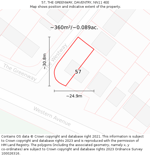 57, THE GREENWAY, DAVENTRY, NN11 4EE: Plot and title map