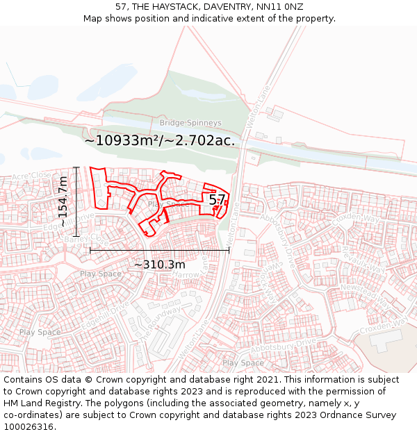 57, THE HAYSTACK, DAVENTRY, NN11 0NZ: Plot and title map