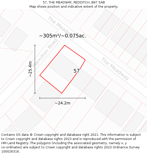 57, THE MEADWAY, REDDITCH, B97 5AB: Plot and title map
