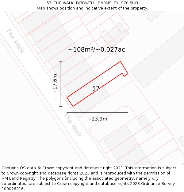 57, THE WALK, BIRDWELL, BARNSLEY, S70 5UB: Plot and title map