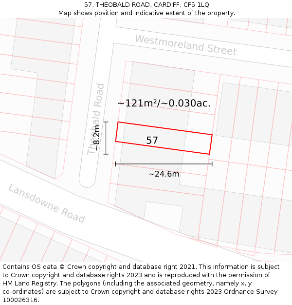 57, THEOBALD ROAD, CARDIFF, CF5 1LQ: Plot and title map