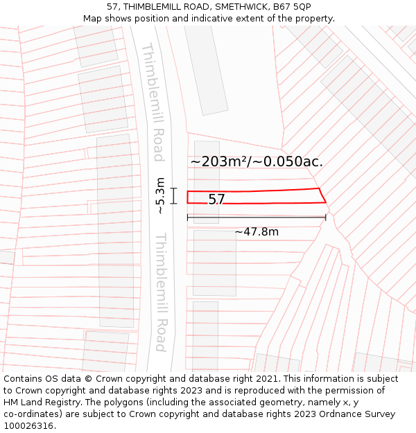 57, THIMBLEMILL ROAD, SMETHWICK, B67 5QP: Plot and title map