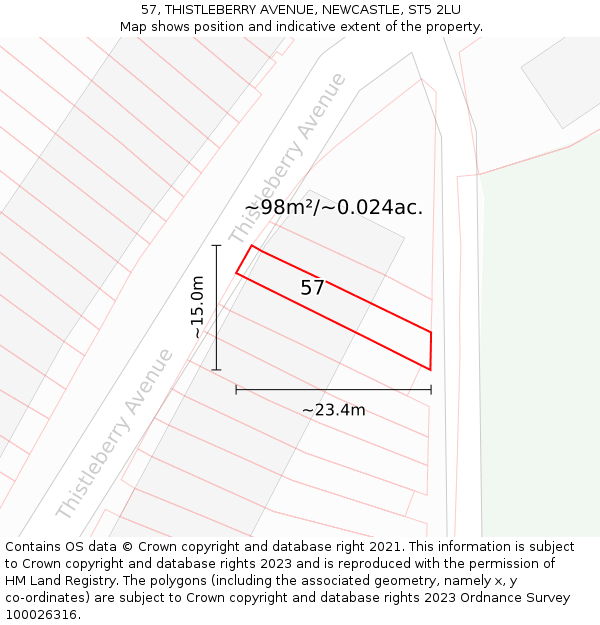 57, THISTLEBERRY AVENUE, NEWCASTLE, ST5 2LU: Plot and title map