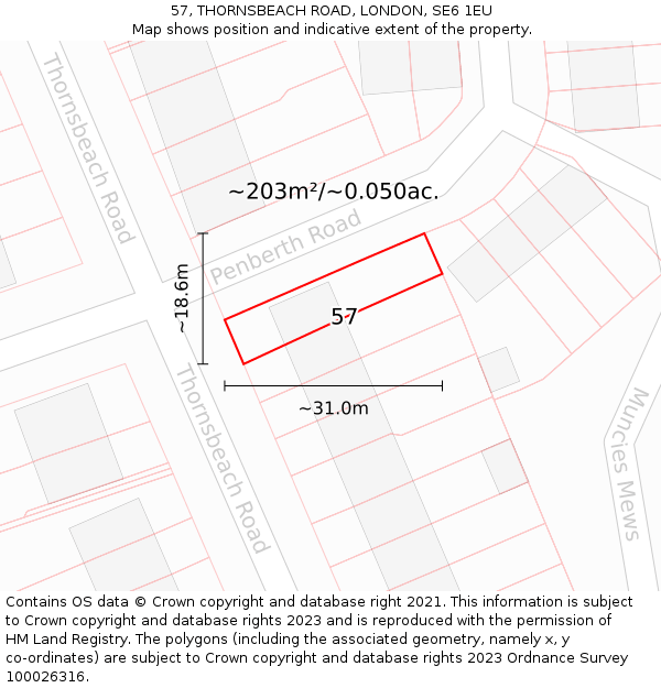 57, THORNSBEACH ROAD, LONDON, SE6 1EU: Plot and title map