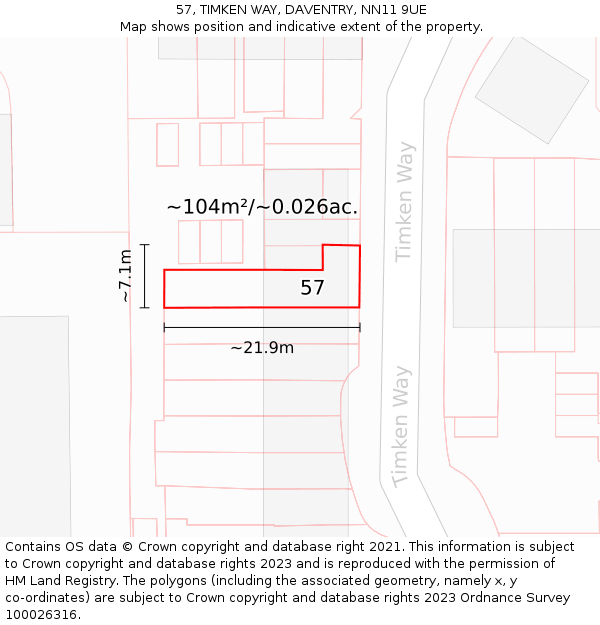 57, TIMKEN WAY, DAVENTRY, NN11 9UE: Plot and title map