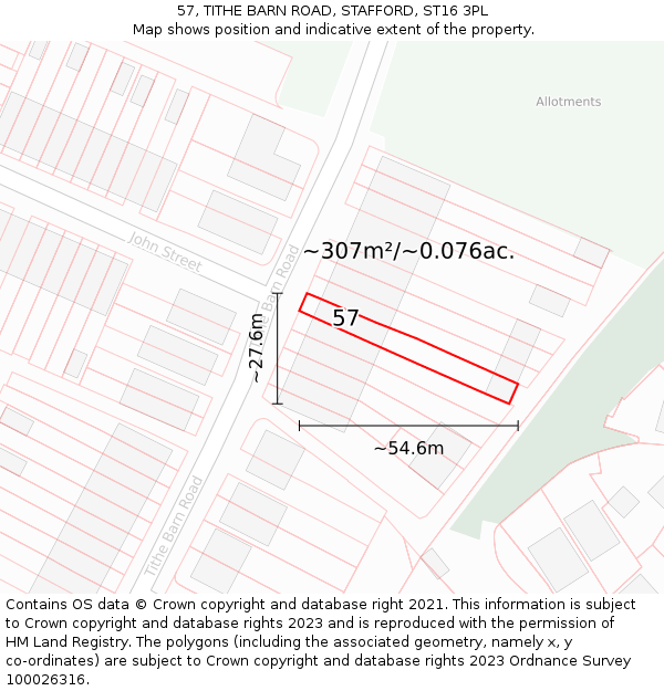 57, TITHE BARN ROAD, STAFFORD, ST16 3PL: Plot and title map