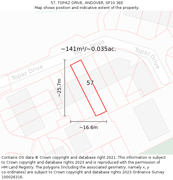57, TOPAZ DRIVE, ANDOVER, SP10 3EE: Plot and title map