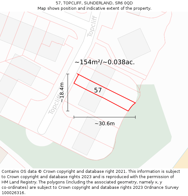 57, TOPCLIFF, SUNDERLAND, SR6 0QD: Plot and title map