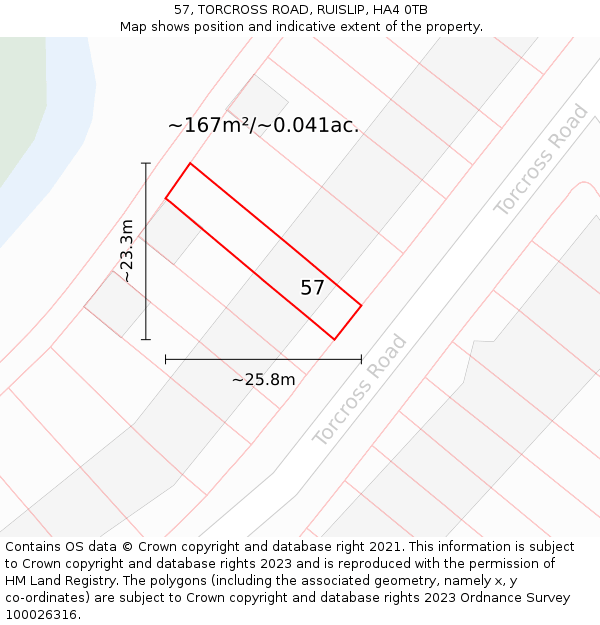 57, TORCROSS ROAD, RUISLIP, HA4 0TB: Plot and title map