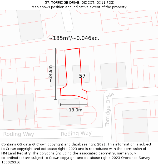 57, TORRIDGE DRIVE, DIDCOT, OX11 7QZ: Plot and title map