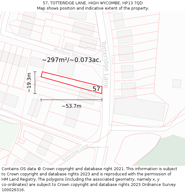 57, TOTTERIDGE LANE, HIGH WYCOMBE, HP13 7QD: Plot and title map
