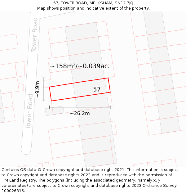 57, TOWER ROAD, MELKSHAM, SN12 7JQ: Plot and title map