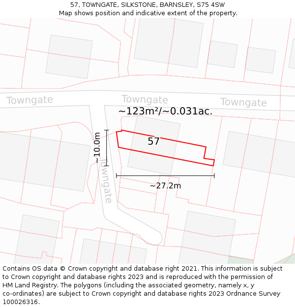 57, TOWNGATE, SILKSTONE, BARNSLEY, S75 4SW: Plot and title map