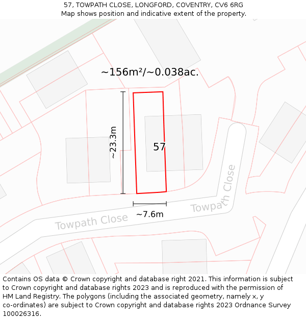 57, TOWPATH CLOSE, LONGFORD, COVENTRY, CV6 6RG: Plot and title map
