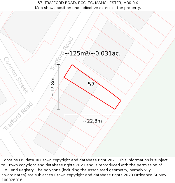 57, TRAFFORD ROAD, ECCLES, MANCHESTER, M30 0JX: Plot and title map