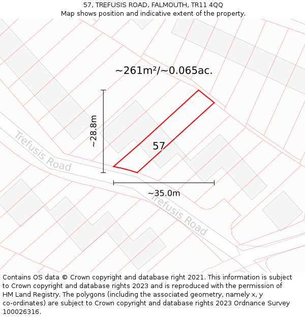 57, TREFUSIS ROAD, FALMOUTH, TR11 4QQ: Plot and title map