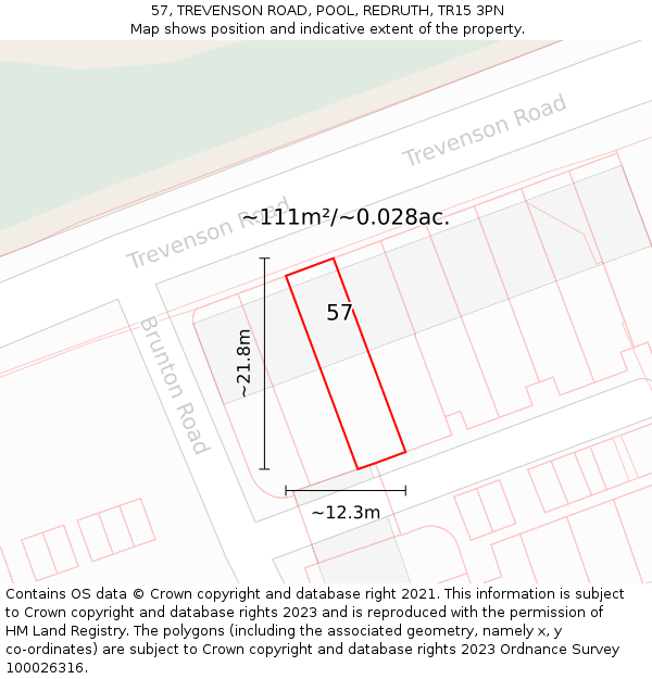 57, TREVENSON ROAD, POOL, REDRUTH, TR15 3PN: Plot and title map