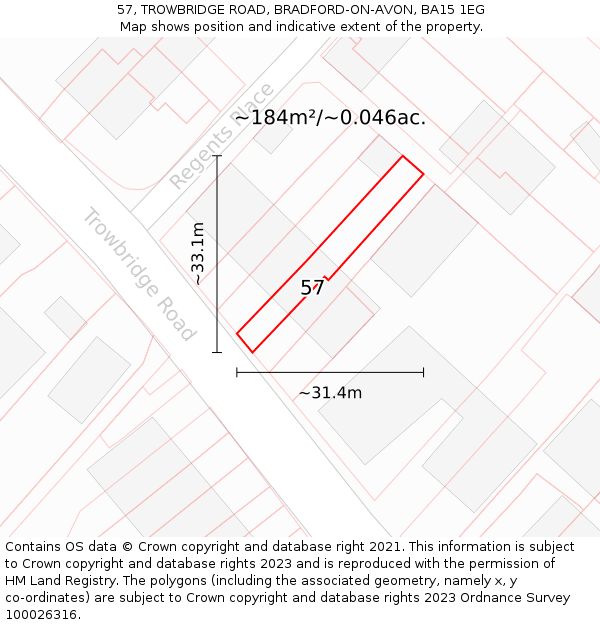 57, TROWBRIDGE ROAD, BRADFORD-ON-AVON, BA15 1EG: Plot and title map