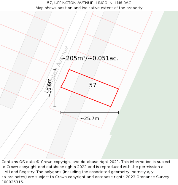 57, UFFINGTON AVENUE, LINCOLN, LN6 0AG: Plot and title map