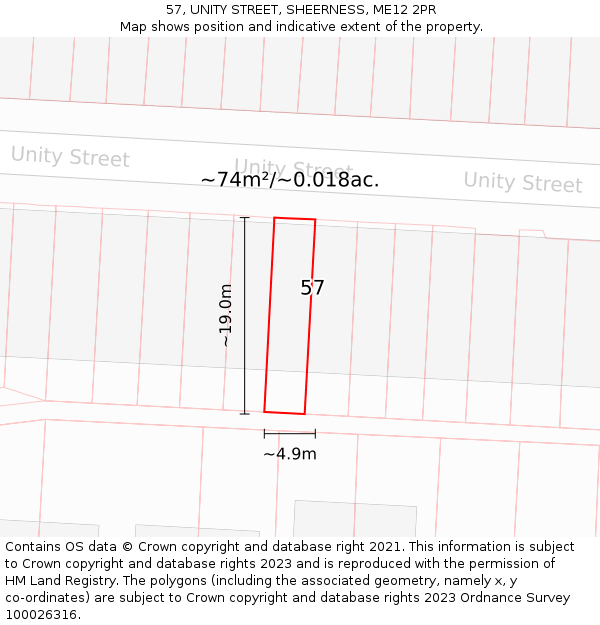 57, UNITY STREET, SHEERNESS, ME12 2PR: Plot and title map