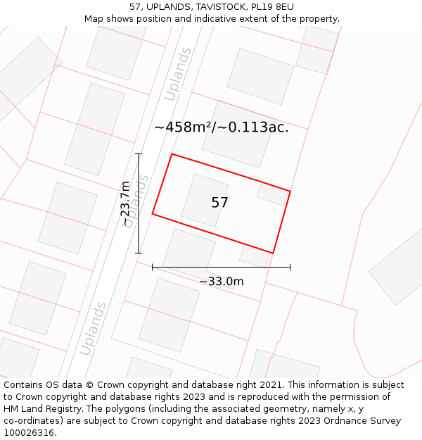 57, UPLANDS, TAVISTOCK, PL19 8EU: Plot and title map