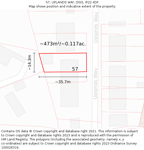 57, UPLANDS WAY, DISS, IP22 4DF: Plot and title map