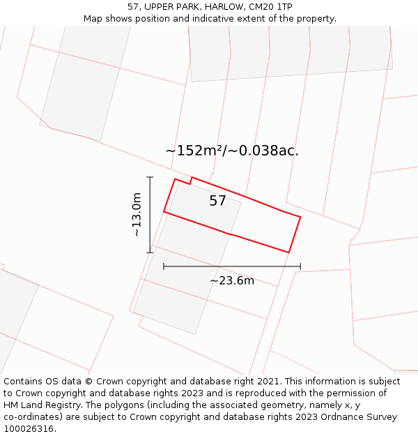 57, UPPER PARK, HARLOW, CM20 1TP: Plot and title map