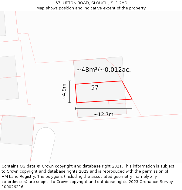 57, UPTON ROAD, SLOUGH, SL1 2AD: Plot and title map