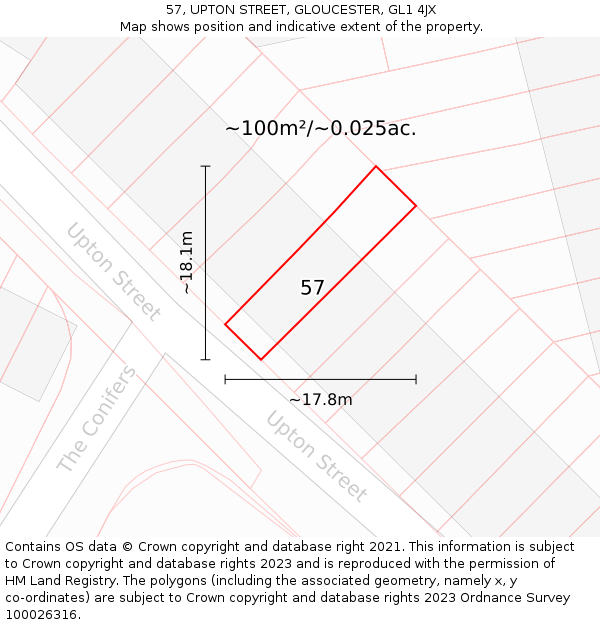 57, UPTON STREET, GLOUCESTER, GL1 4JX: Plot and title map