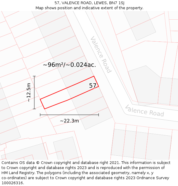 57, VALENCE ROAD, LEWES, BN7 1SJ: Plot and title map