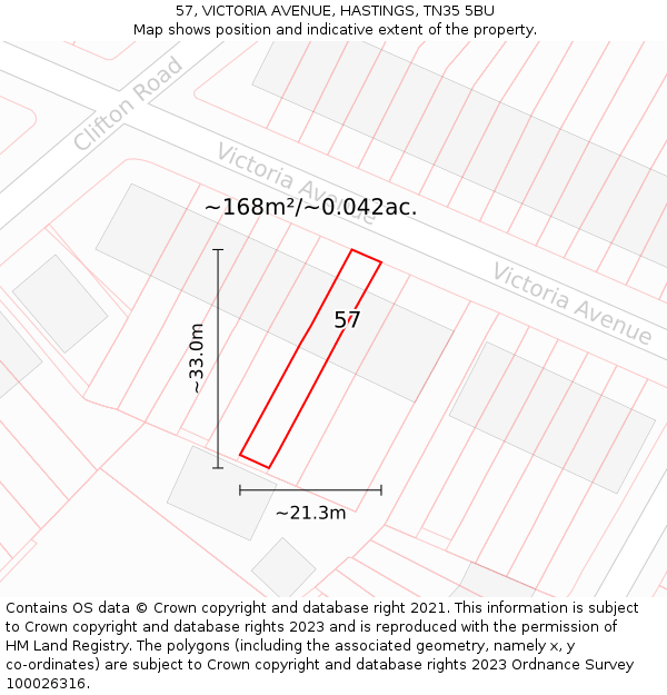 57, VICTORIA AVENUE, HASTINGS, TN35 5BU: Plot and title map