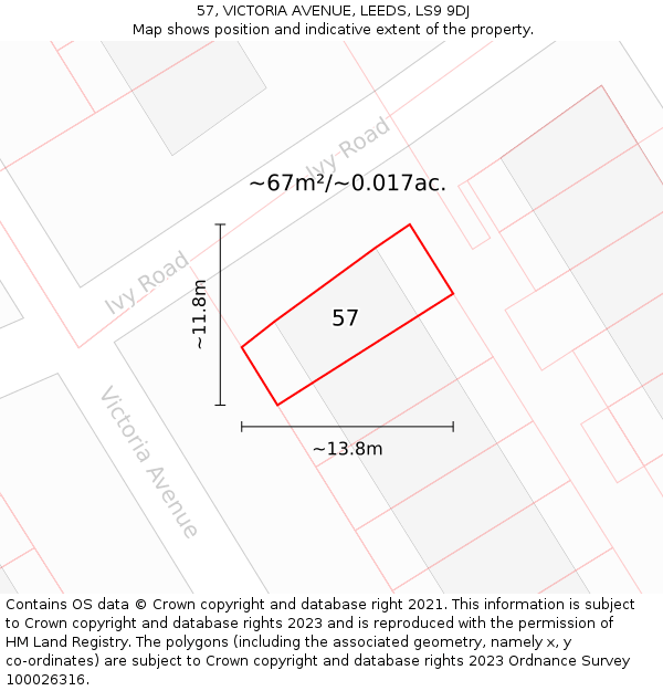 57, VICTORIA AVENUE, LEEDS, LS9 9DJ: Plot and title map
