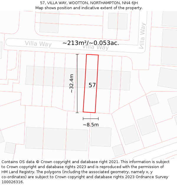 57, VILLA WAY, WOOTTON, NORTHAMPTON, NN4 6JH: Plot and title map