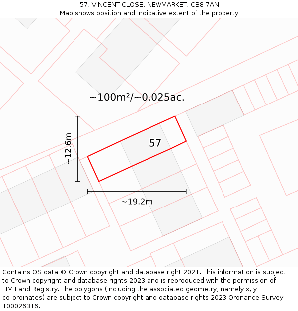 57, VINCENT CLOSE, NEWMARKET, CB8 7AN: Plot and title map