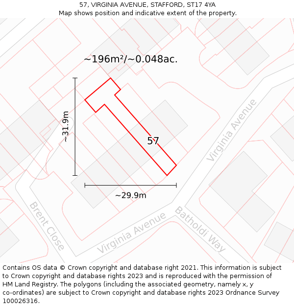 57, VIRGINIA AVENUE, STAFFORD, ST17 4YA: Plot and title map