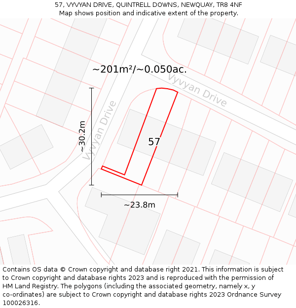 57, VYVYAN DRIVE, QUINTRELL DOWNS, NEWQUAY, TR8 4NF: Plot and title map