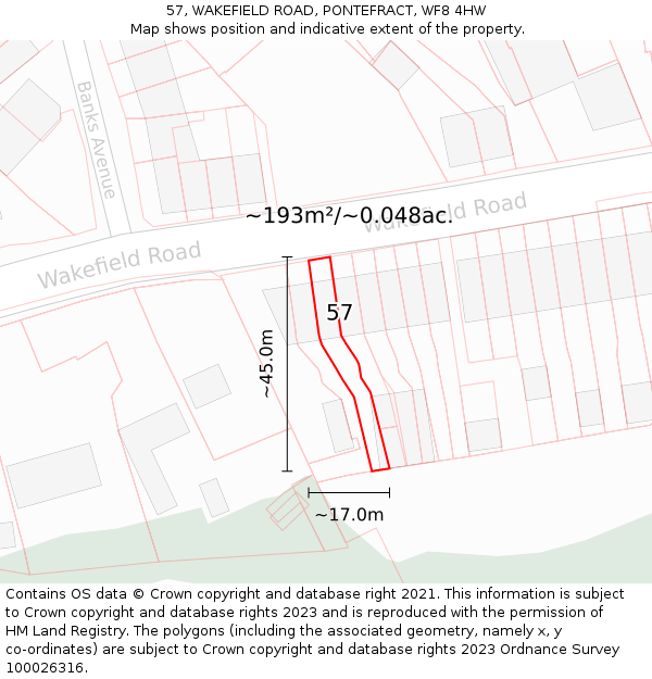 57, WAKEFIELD ROAD, PONTEFRACT, WF8 4HW: Plot and title map