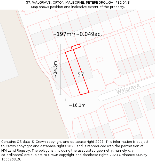 57, WALGRAVE, ORTON MALBORNE, PETERBOROUGH, PE2 5NS: Plot and title map