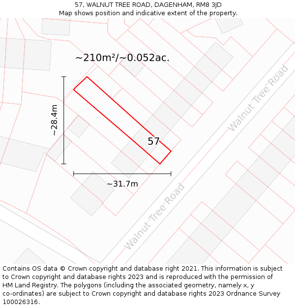 57, WALNUT TREE ROAD, DAGENHAM, RM8 3JD: Plot and title map